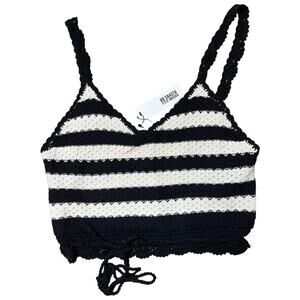 BB Dakota Steve Madden black stripe crochet sleeveless knit crop top medium NWT